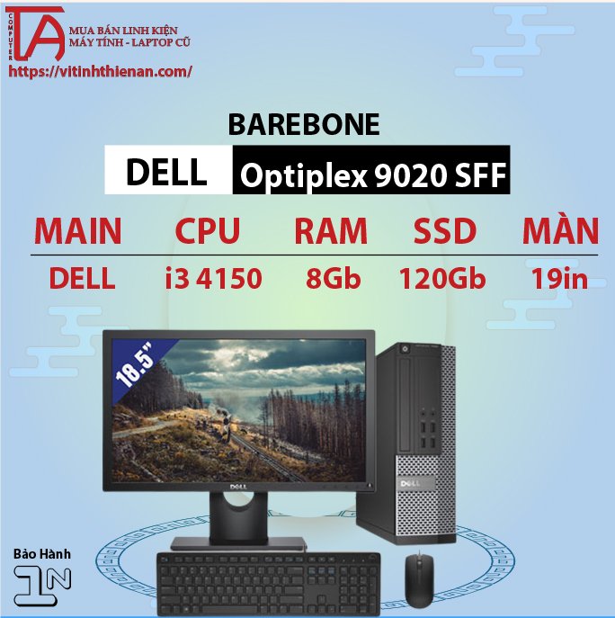 Máy tính văn phòng Dell 9020 chạy i3 4150/Ram 8gb/SSD 120Gb/ Màn hình 19 inch